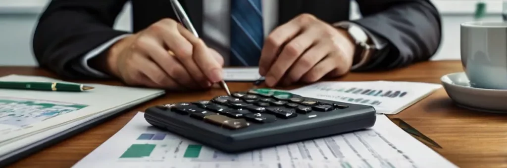 setor fiscal homem com caneta e utilizando calculadora