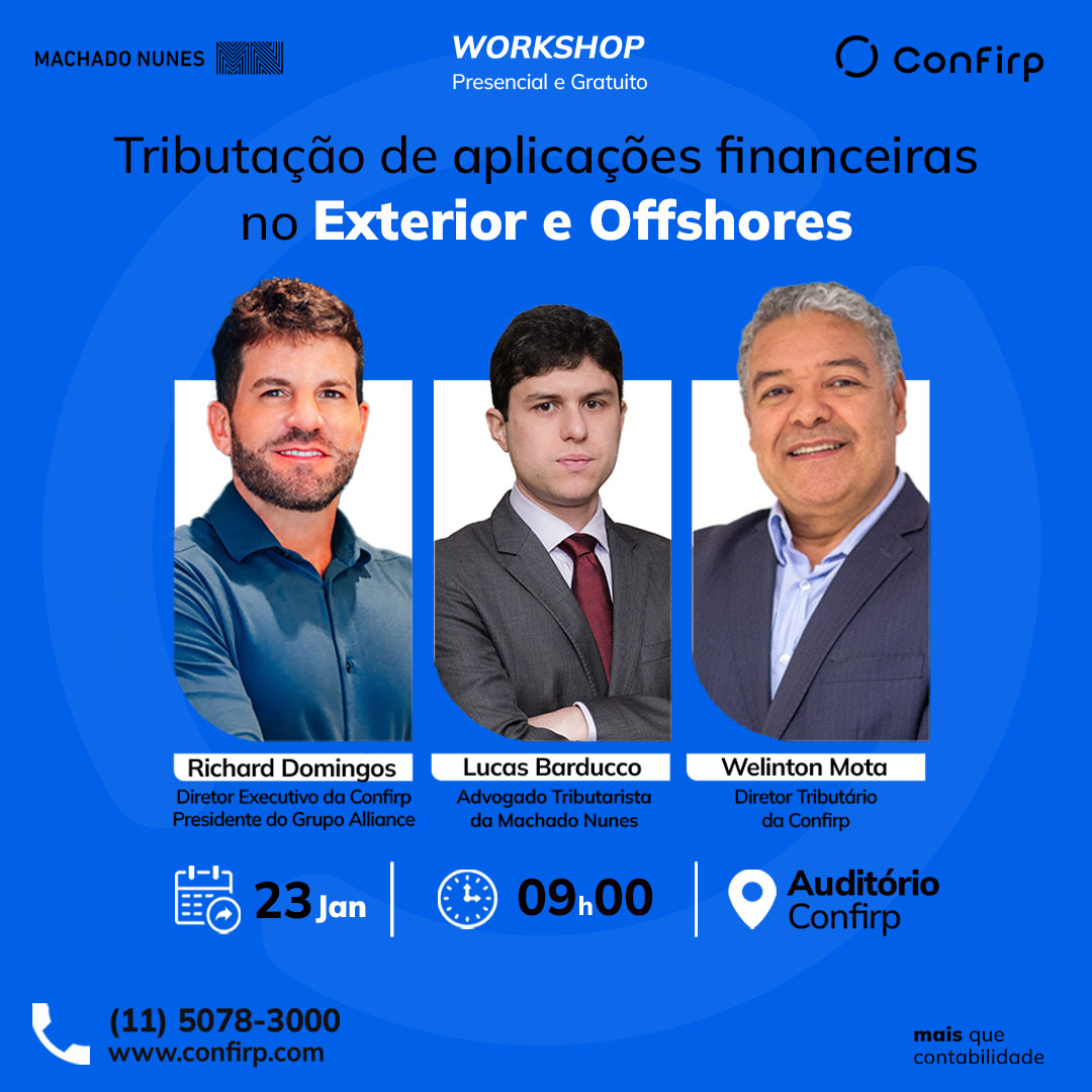 Evento Workshop aplicações financeiras no exterior de offshores